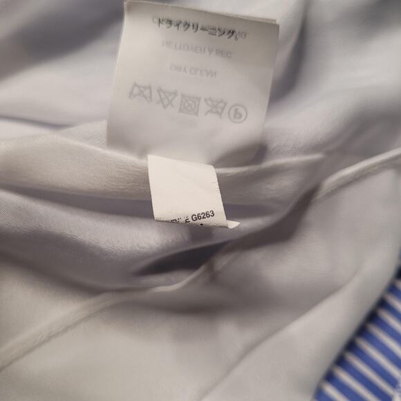 J.Crew Dress 0 Blue White Silk Striped Ruffle Cold Shoulder Handkerchief Midi - Picture 6 of 8